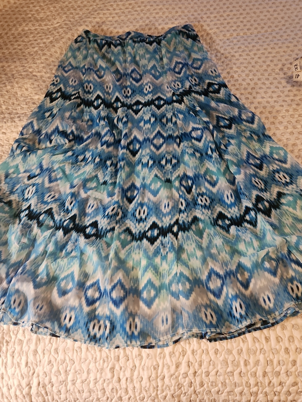 I.N. Studio Blue and Aqua Geometric Gored Maxi Skirt